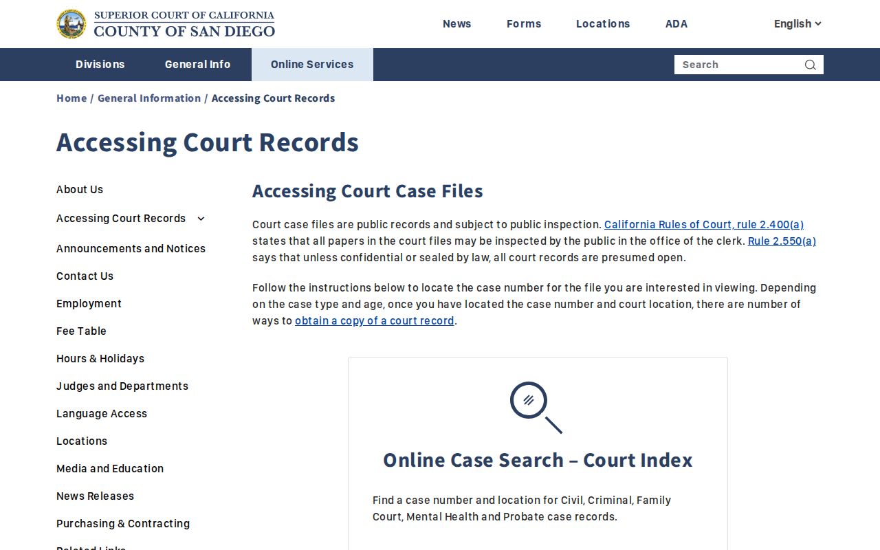 Oceanside resident lookup court records access and copy options