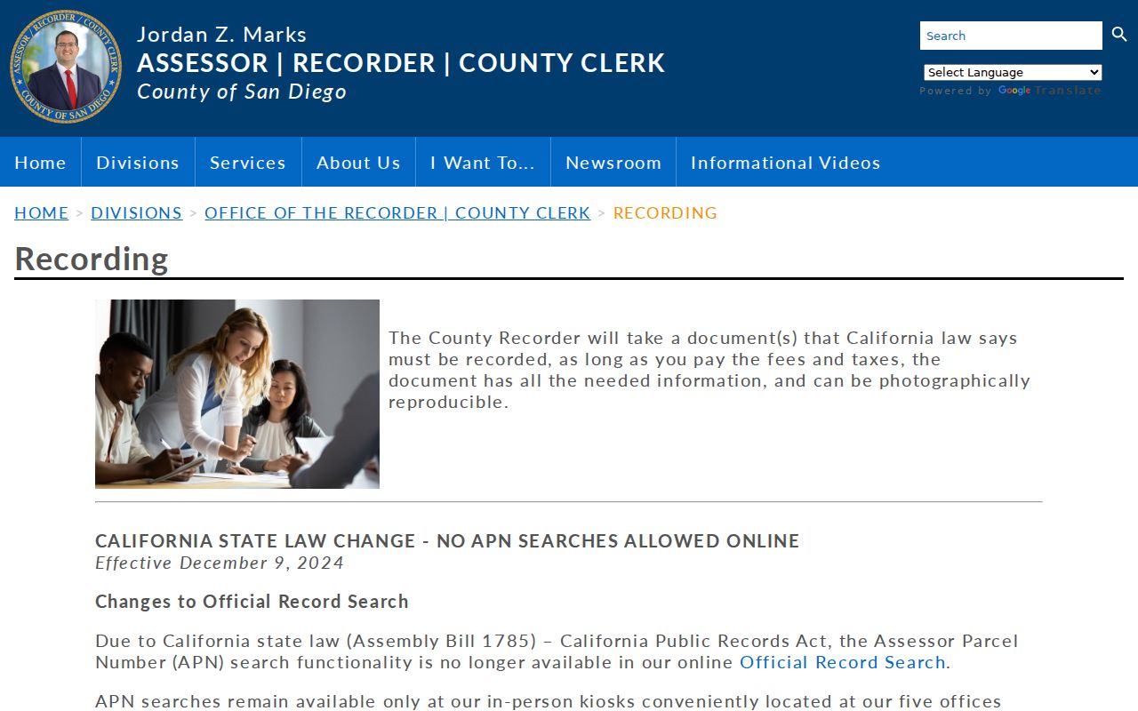 Oceanside previous residents deed-chain research and official recording rules